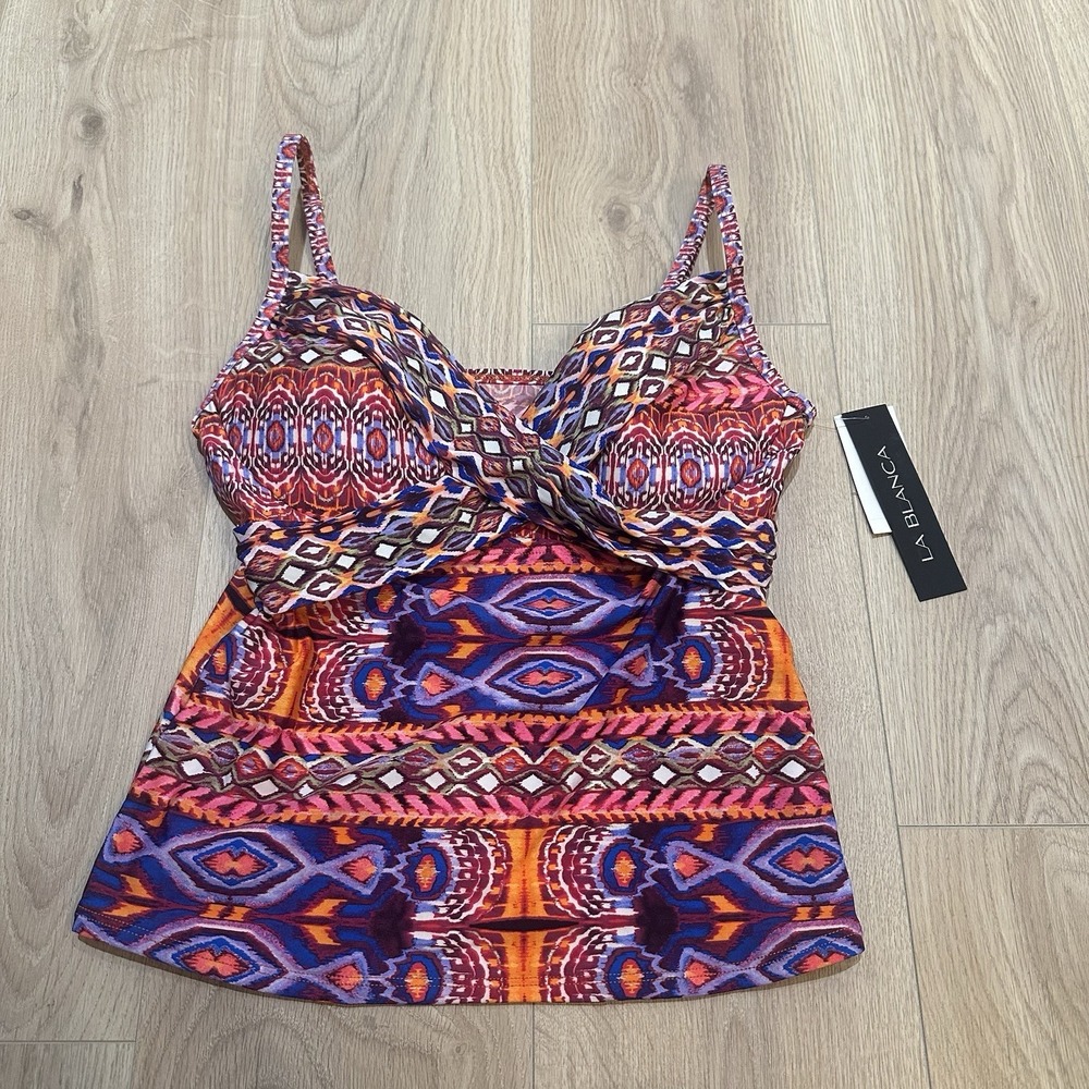 NWT La Blanca Swimsuit Bikini Top Sz 12‎ Tankini WAT Watermelon underwire $99